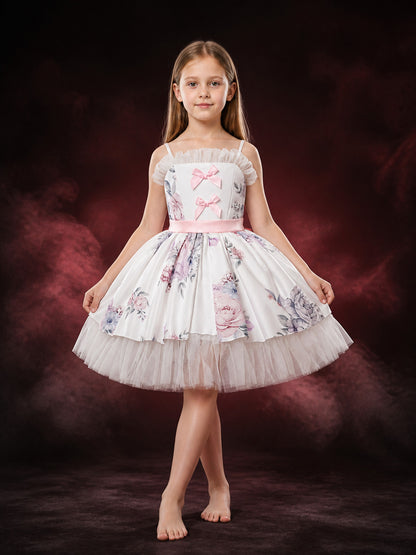 Toddler Girls' Princess Party Dress with Tulle Skirt, Floral Print and Bow main product view