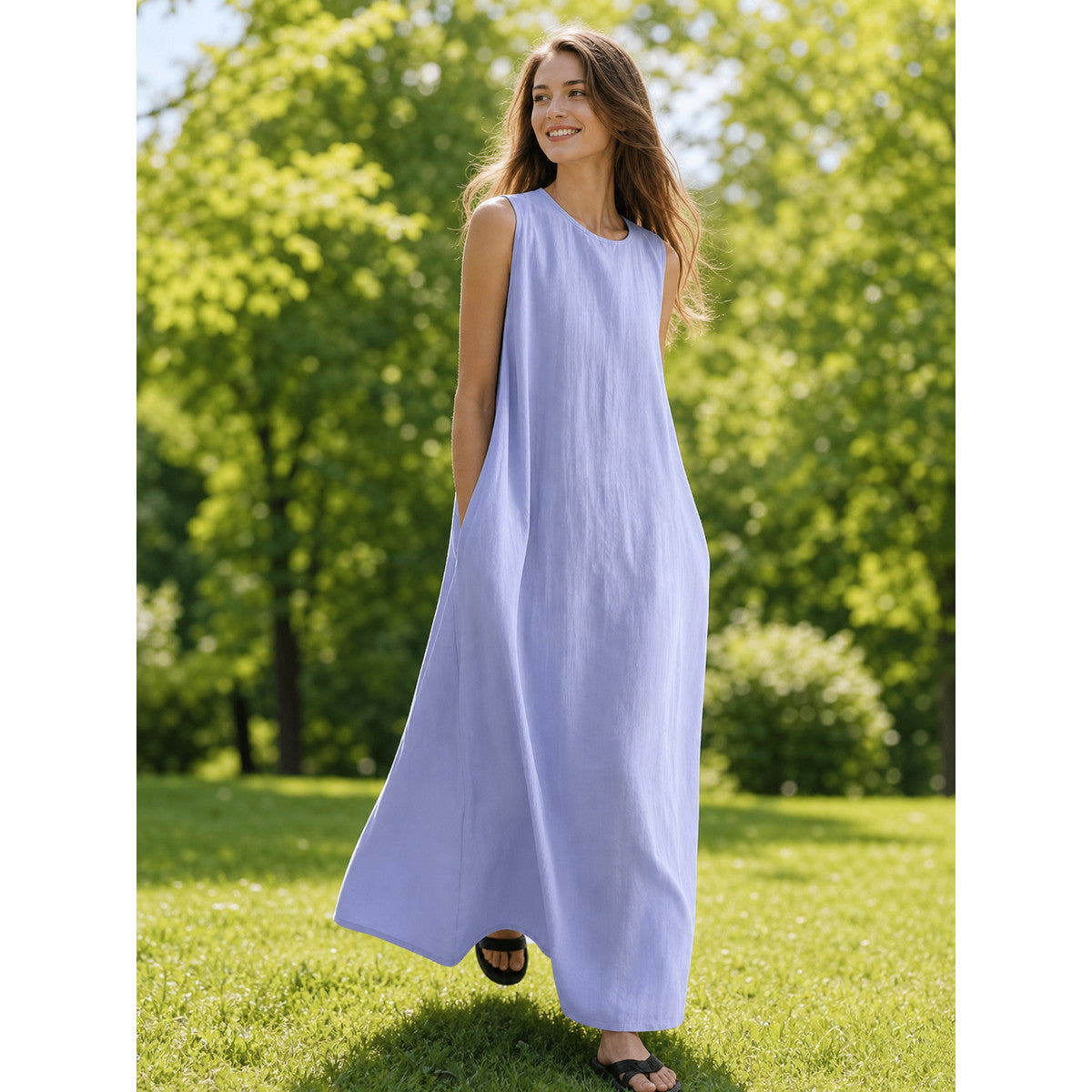 Sleeveless Loose Maxi Dress, Korean Chic lifestyle view