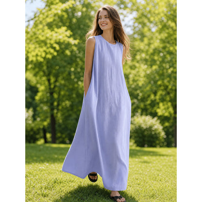 Sleeveless Loose Maxi Dress, Korean Chic lifestyle view
