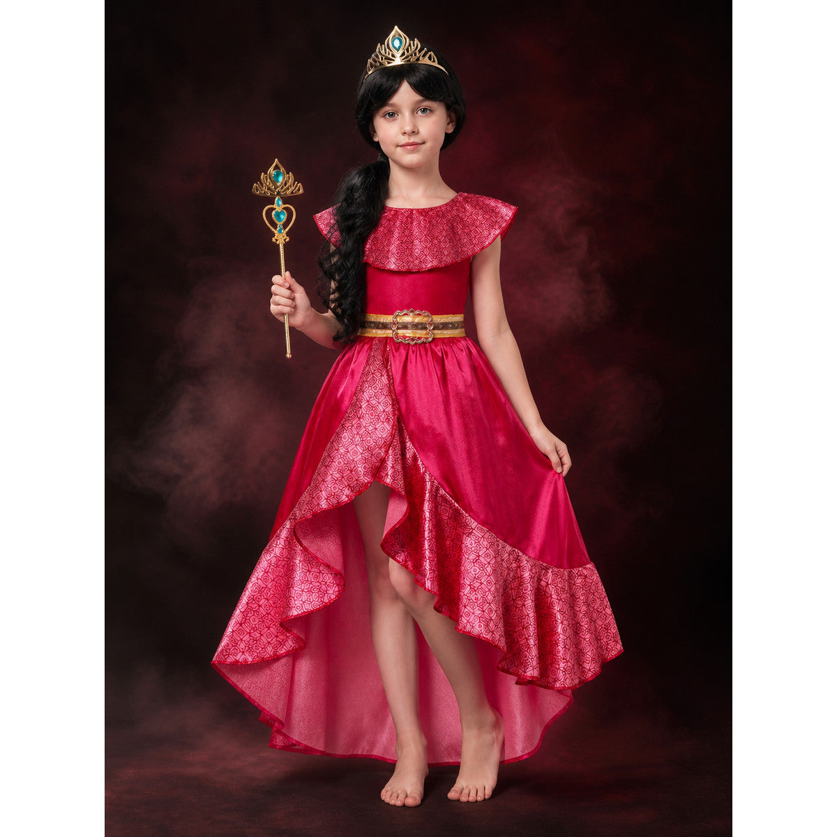 Girls Princess Halloween Costume Set with Dress, Crown, Wig and Magic Wand main product view