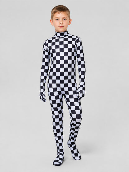 Hooded Jumpsuit with Covered Feet, Checkered Pattern product detail