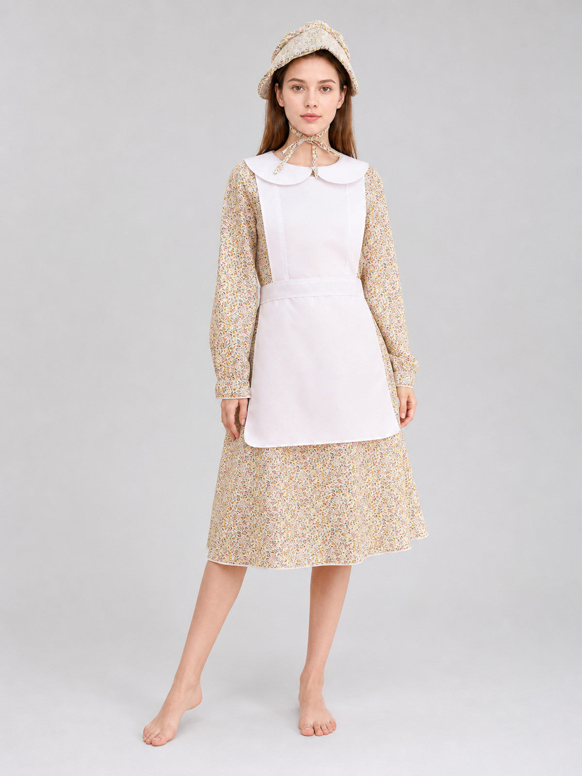 Cosplay Dress with Apron and Floral Print