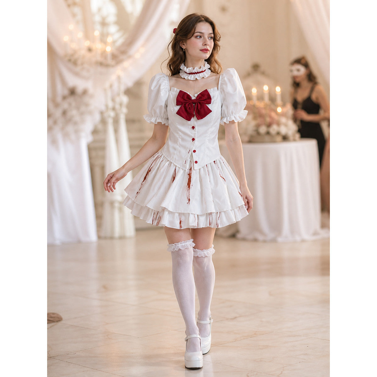 Gothic Cosplay Dress with Bow and Ruffles