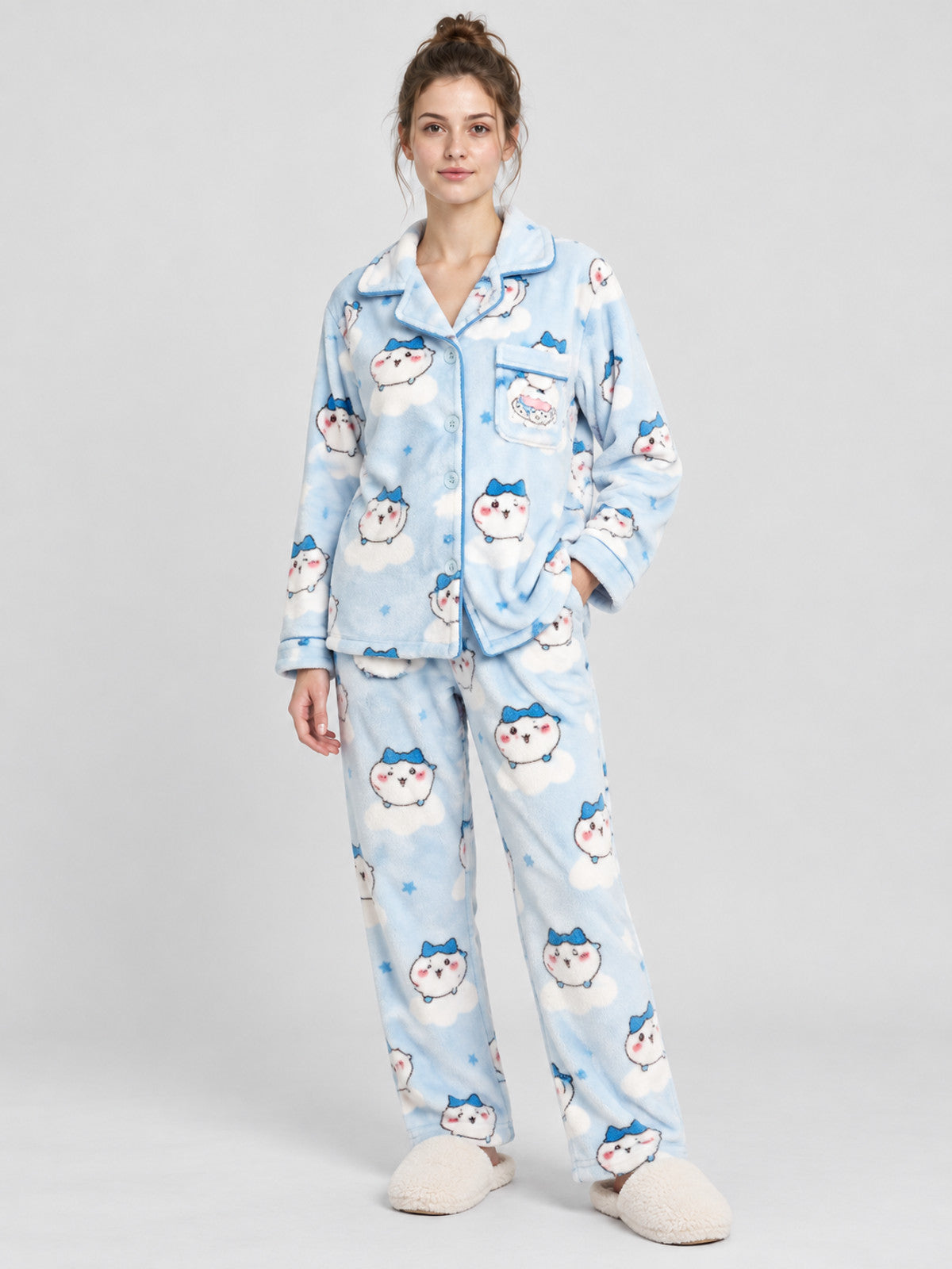Flannel Pajama Set with Cartoon Print