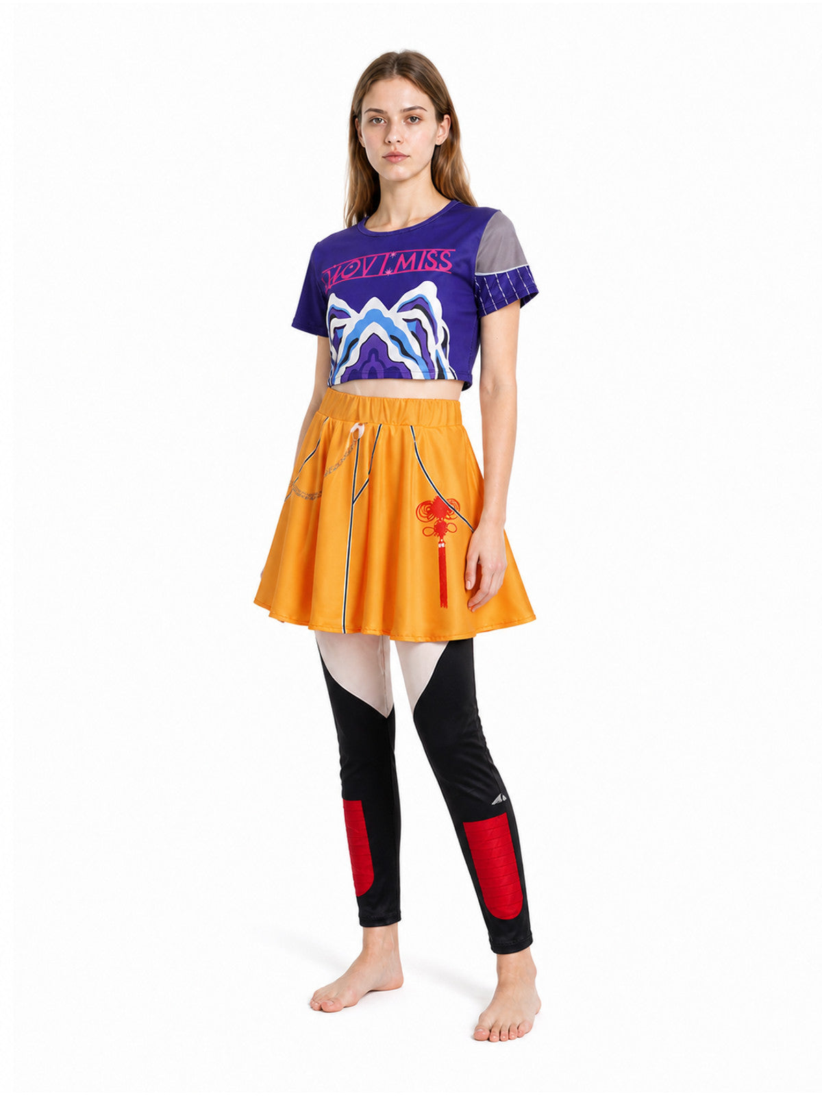 Children's cosplay costume, T-shirt, skirt, and pants Costumes detail