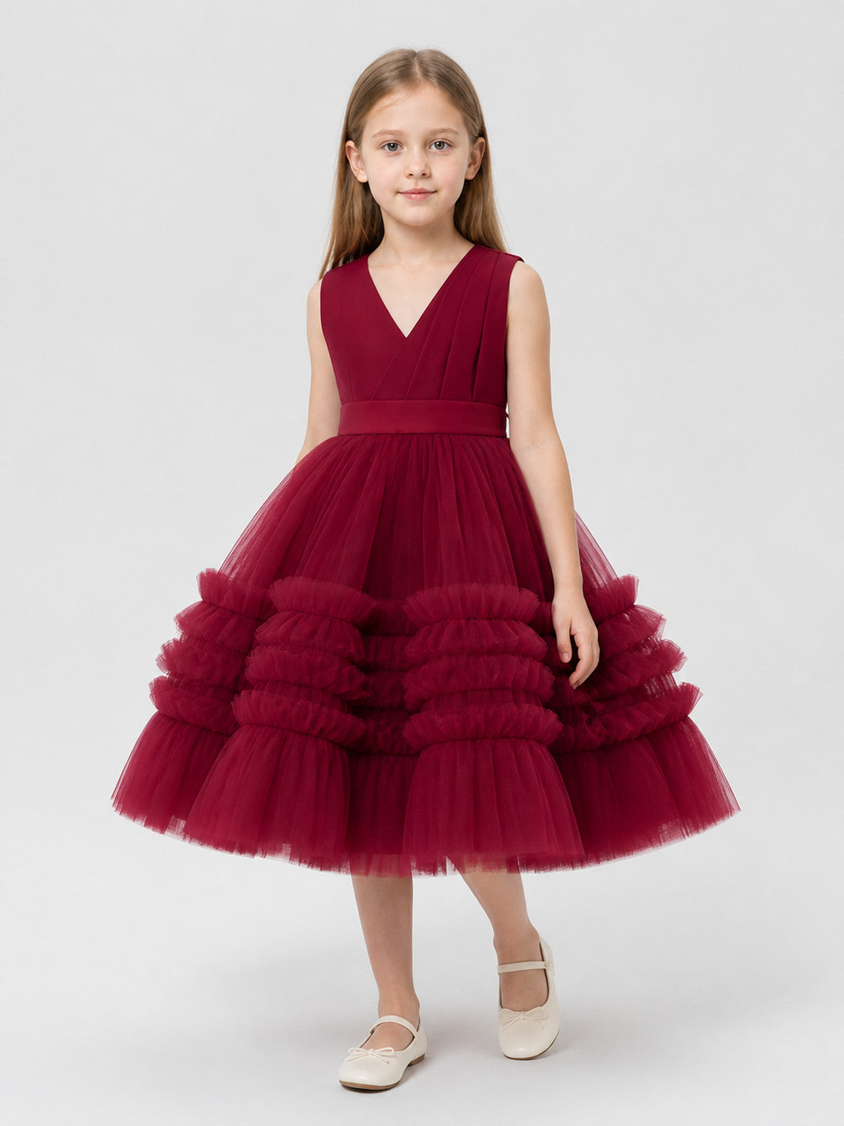 Burgundy Princess Dress for Girls with a Full Skirt Costume Dresses detail