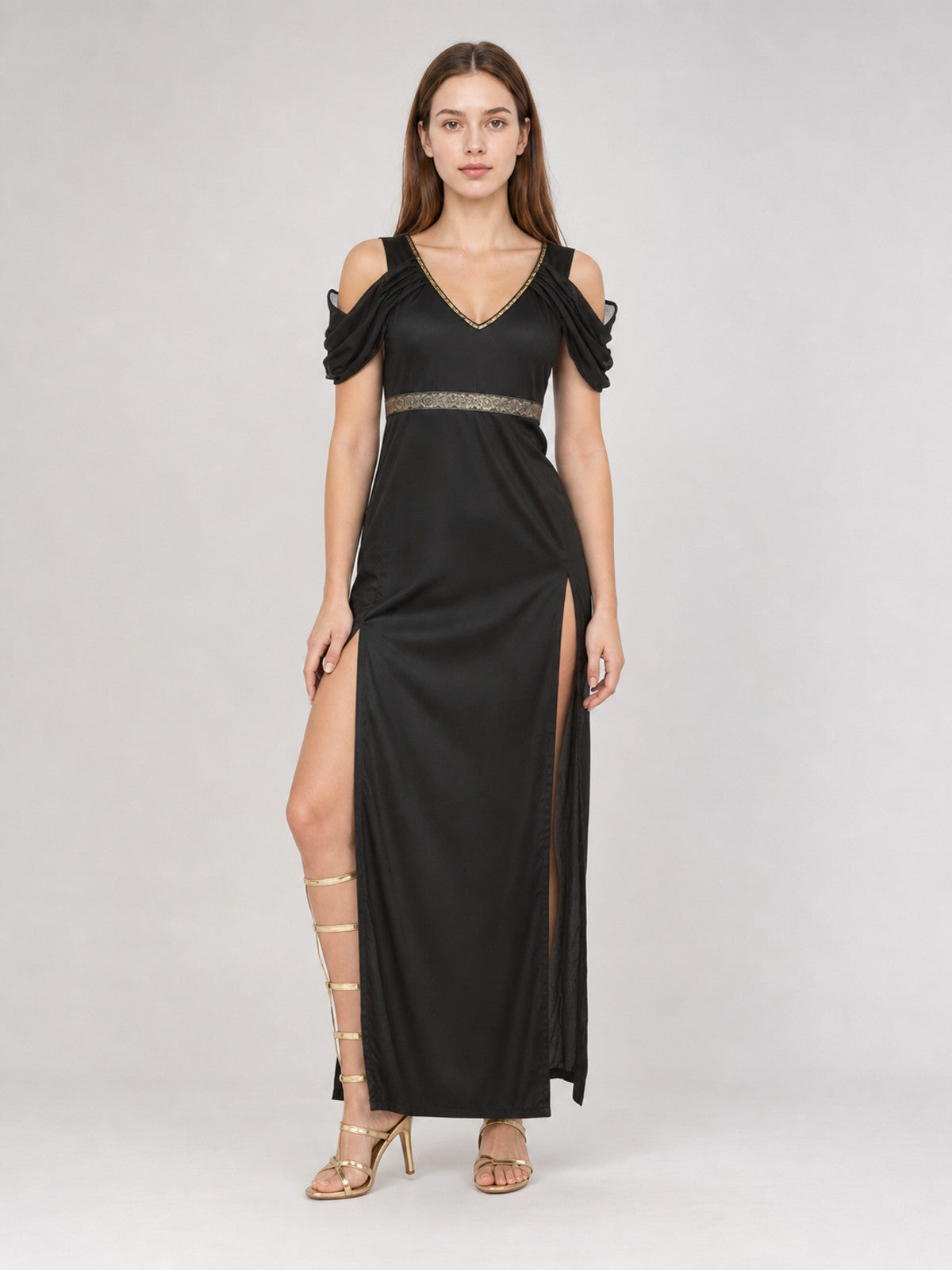 Cosplay Dress with Gold Belt and Slits