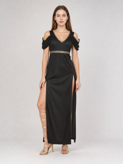 Cosplay Dress with Gold Belt and Slits