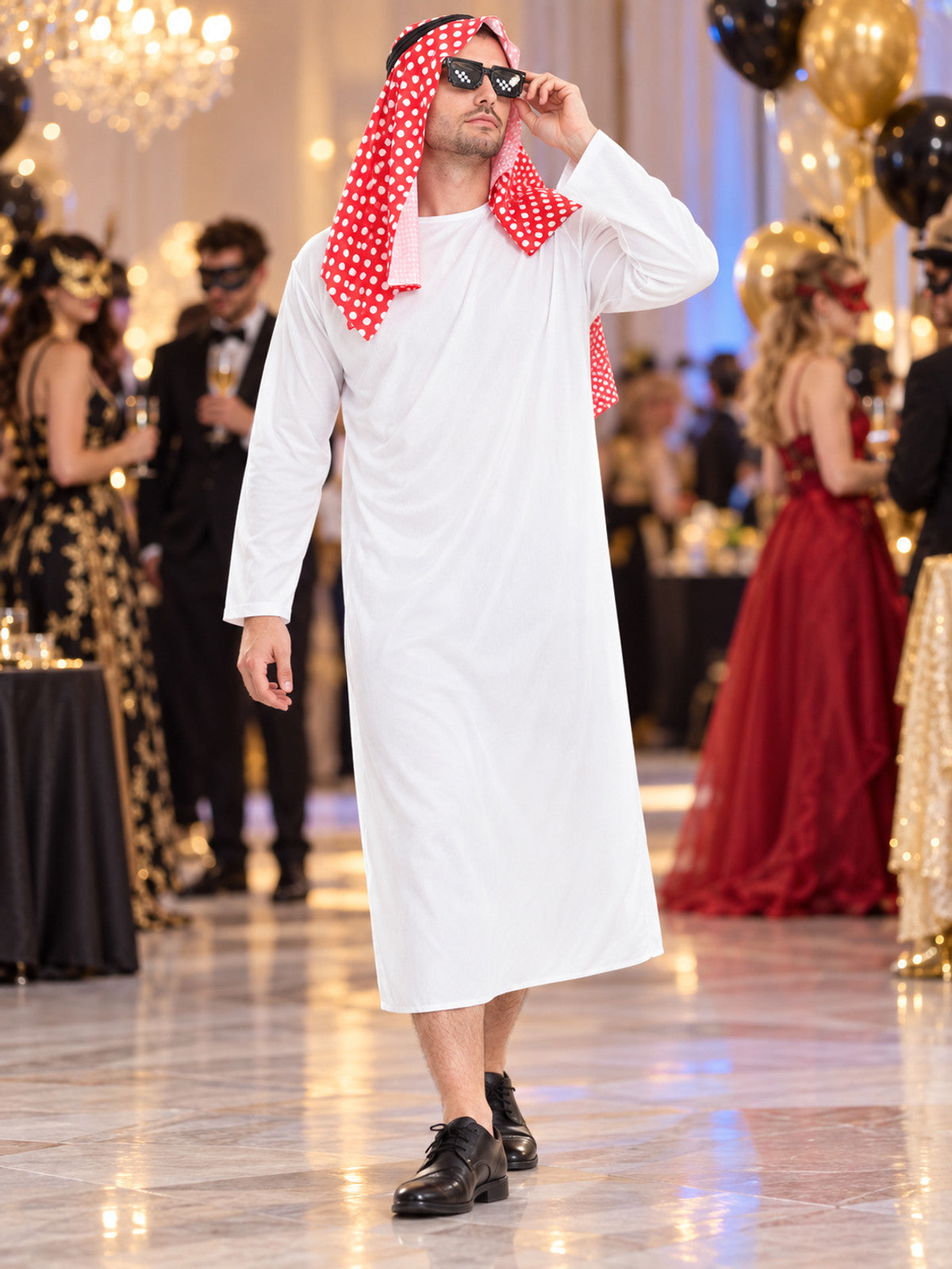 Carnival Costume with Headscarf and Pixel Glasses lifestyle view