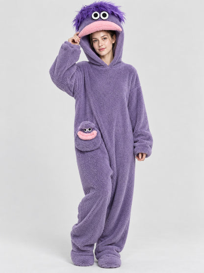 Purple Monster Pajama Jumpsuit with 3D Head