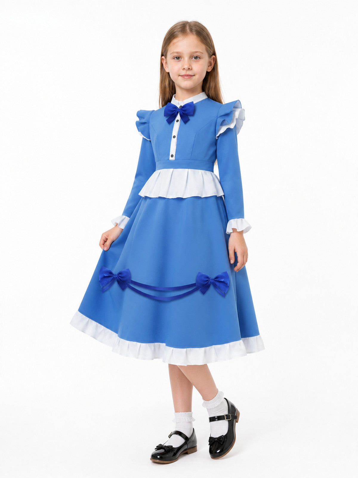 Blue Dress with Ruffles and Bows for Halloween Cosplay Costume Dresses detail
