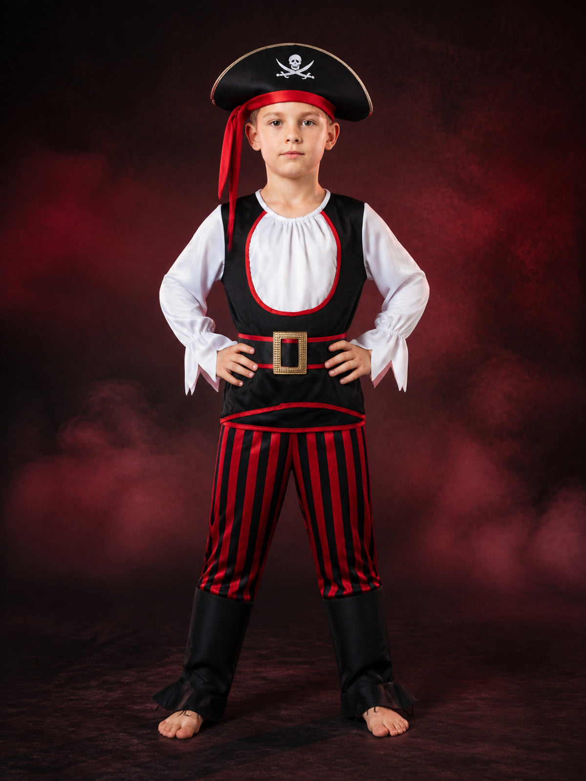 Boys Pirate Costume Set with Skull Hat and Belt - Halloween Cosplay Outfit main product view