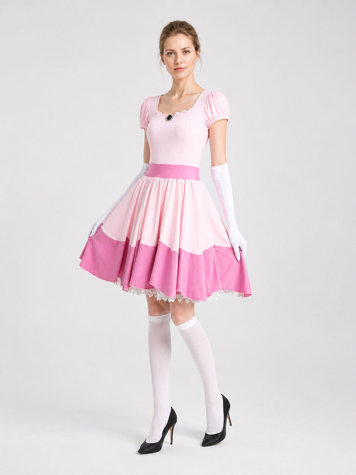 Pink cosplay dress with lace trim Costume Dresses detail