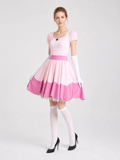 Pink cosplay dress with lace trim Costume Dresses detail
