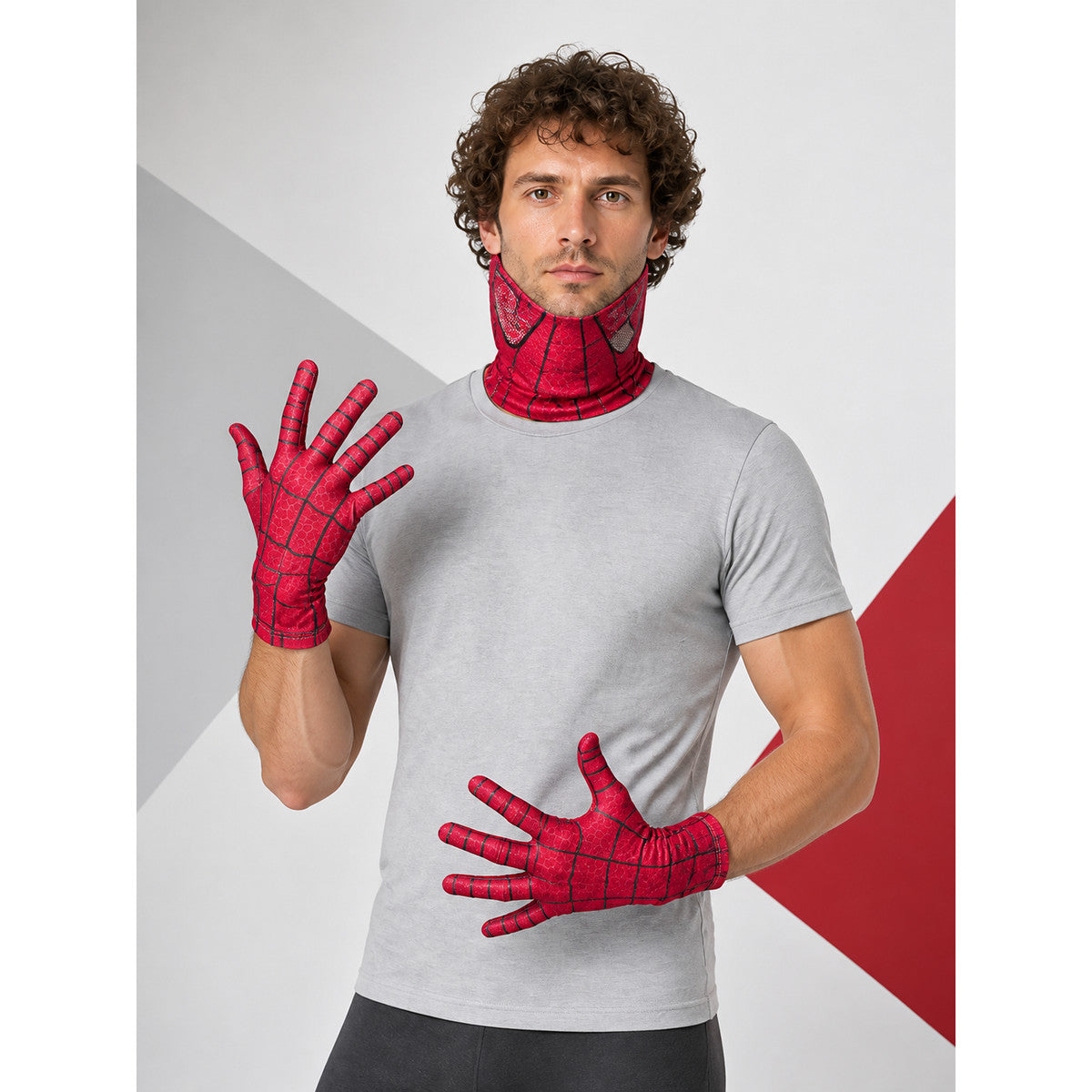 Red Carnival Mask with Gloves and Spiderweb Pattern lifestyle