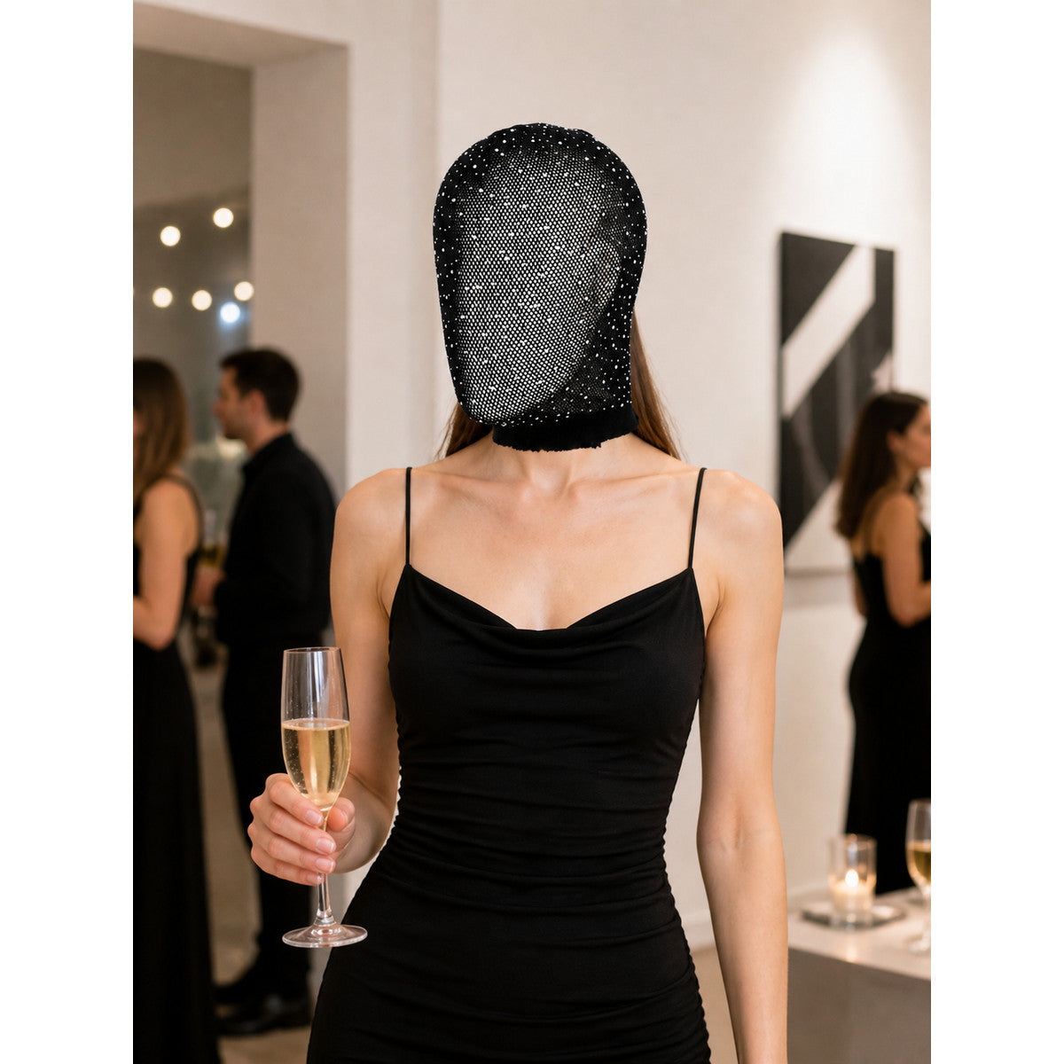 Black Cosplay Mask with Silver Dots for Halloween lifestyle view