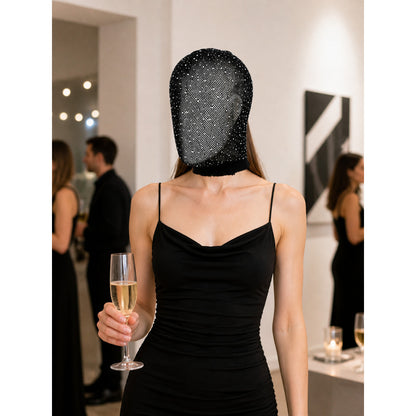 Black Cosplay Mask with Silver Dots for Halloween lifestyle view