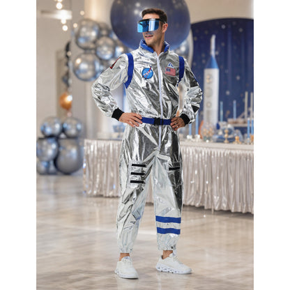 Silver Astronaut Costume with Blue Stripes lifestyle view