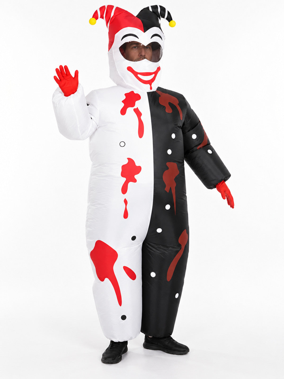 Inflatable Jester-Clown Costume Black and White with Voluminous Head