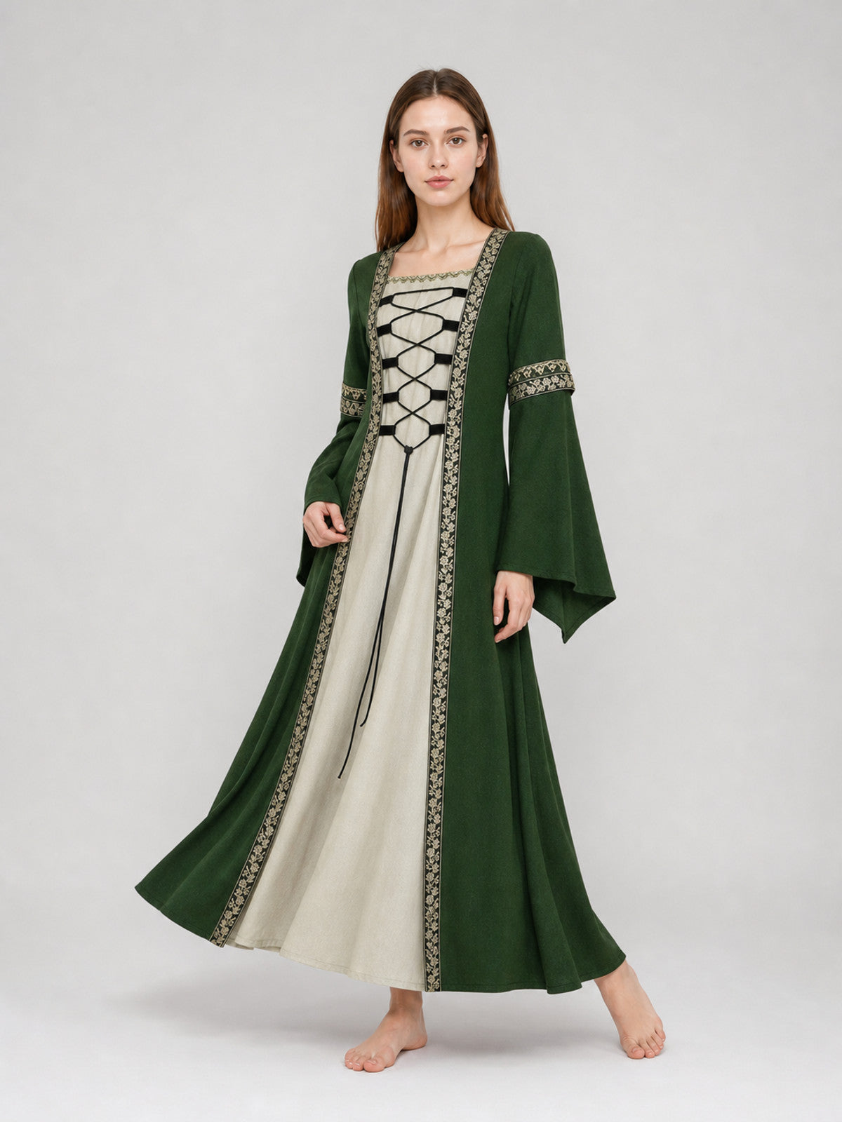 Historical Renaissance Long Dress with Lace-Up Detail