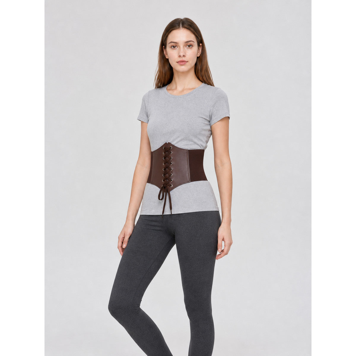 Wide Brown Lace-Up Corset Belt