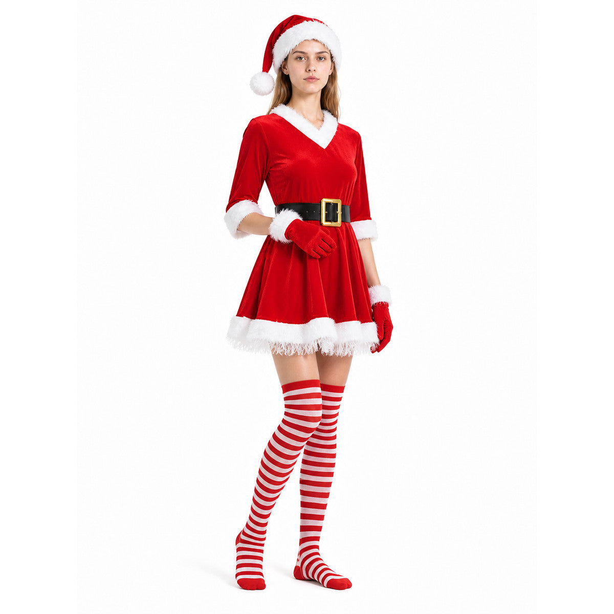 Santa Claus costume with hat, gloves, and stockings Costume Headwear detail