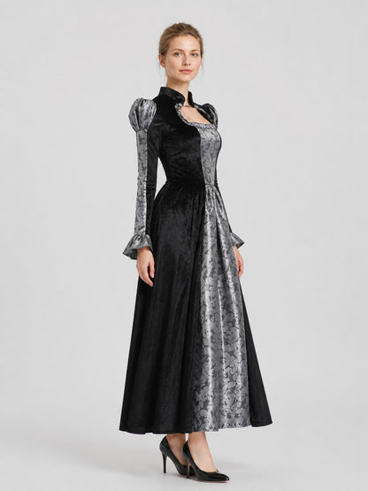 Black Vampire Dress with Silver Pattern for Halloween side view