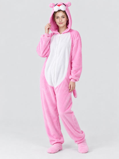 Pink Hooded Pajama Jumpsuit with Ears and Tail