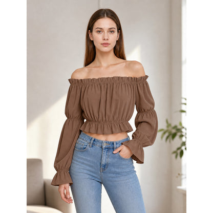 Cropped Off-the-Shoulder Blouse with Puff Sleeves