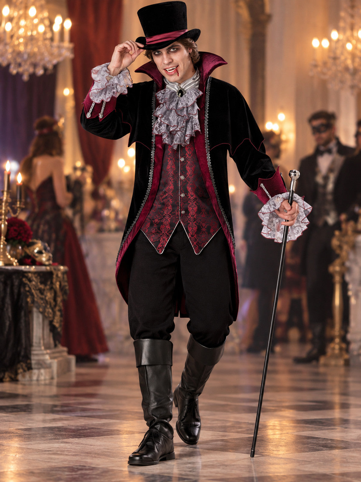 Adult Vampire Costume with Jabot and Top Hat