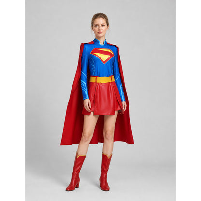 Superhero costume: top, skirt, belt, and long cape Costume Capes detail
