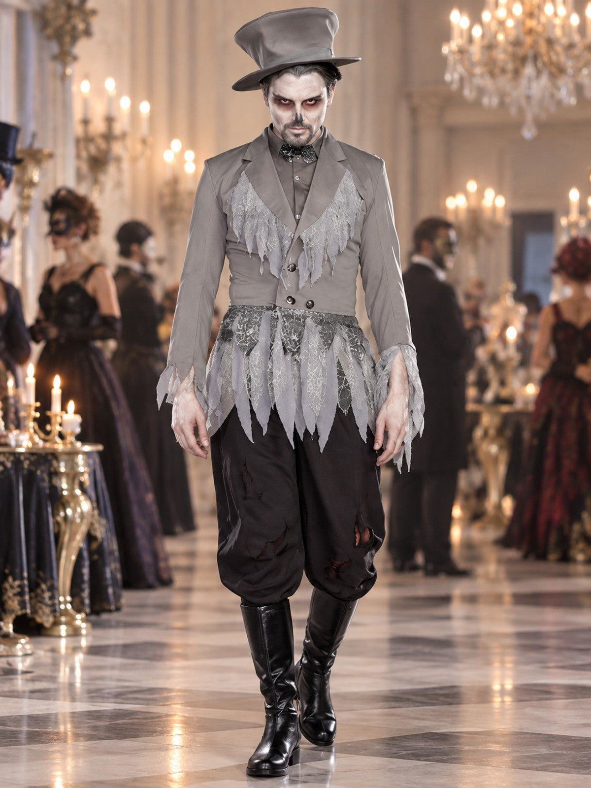 Halloween Costume Gray Tailcoat with Raw Edges and Pants