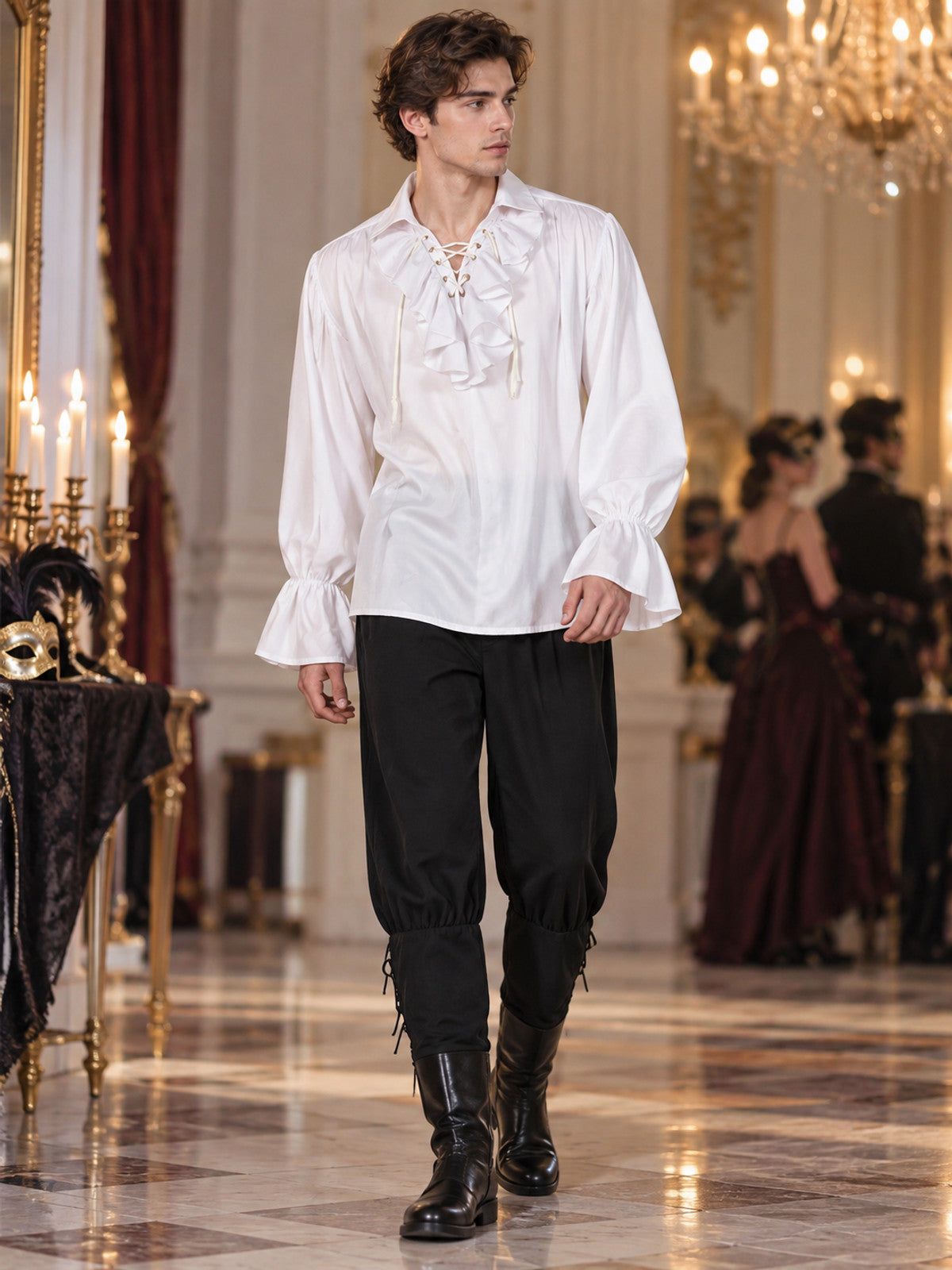 Medieval-Style Costume: White Shirt and Black Pants