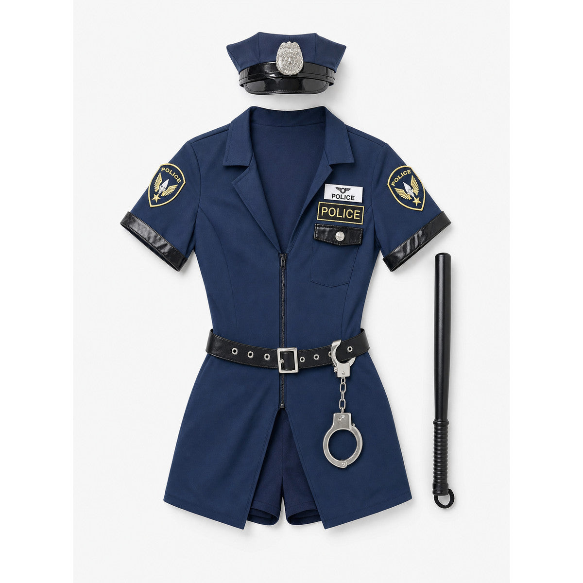 Police cosplay costume with belt and cap lifestyle