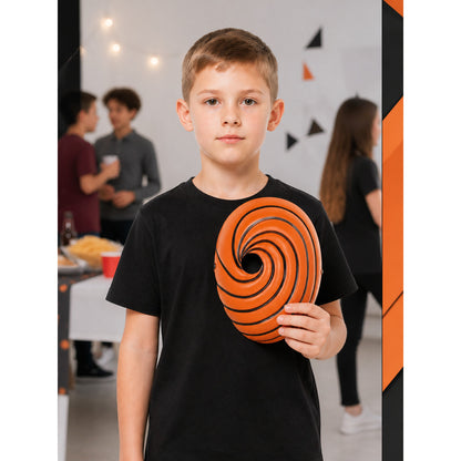 Orange Carnival Mask with Black Pattern for Halloween lifestyle view