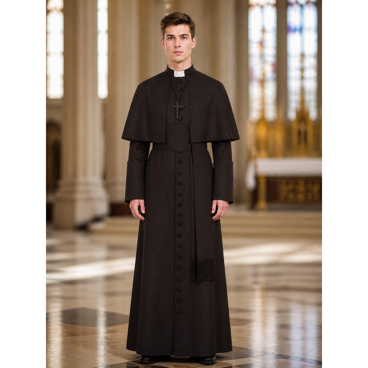 Cosplay Costume: Long Brown Cassock with Cross