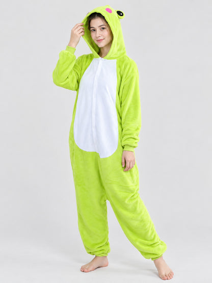 Hooded One-Piece Pajama with Cartoon Design