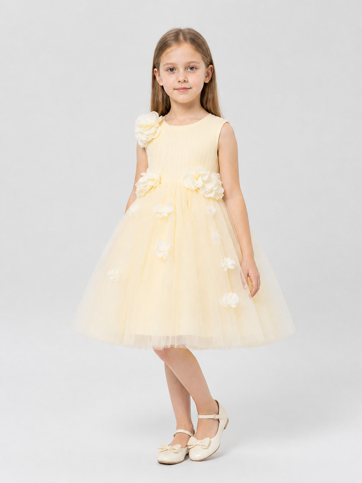 Full Skirt Dress with Floral Decoration for Performances