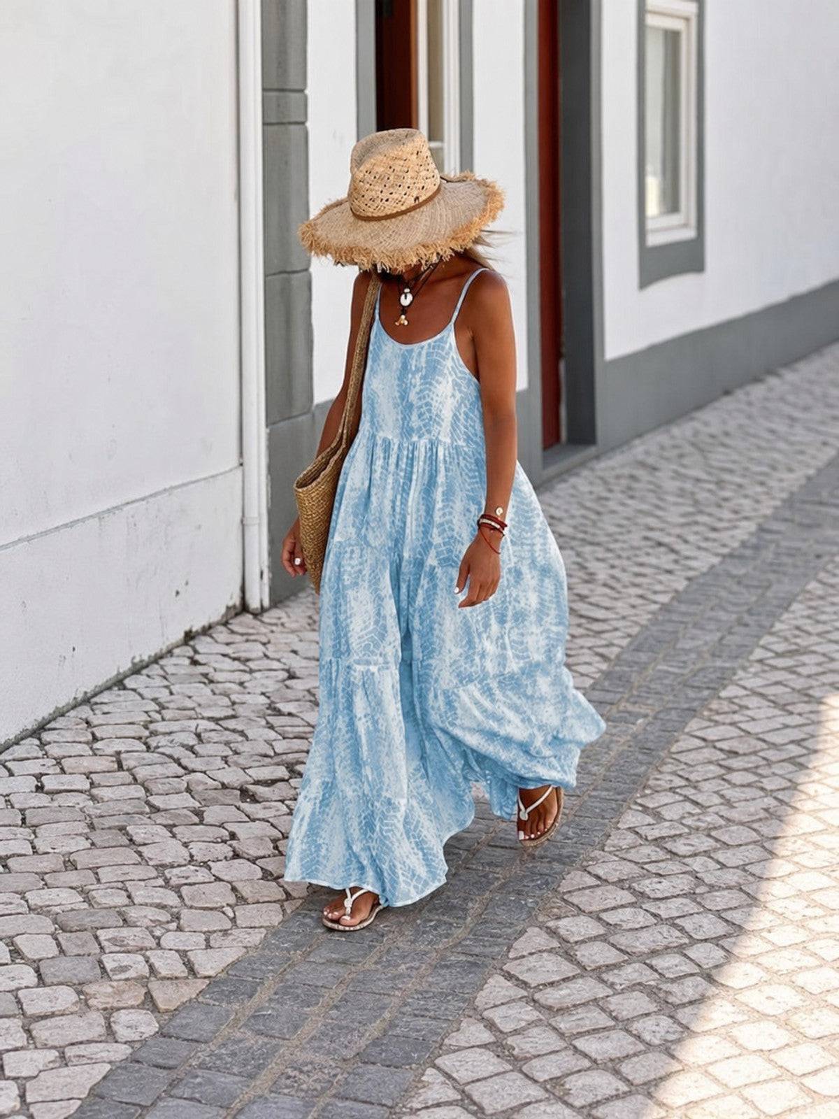Women's Long Dress with Thin Straps, Relaxed Fit
