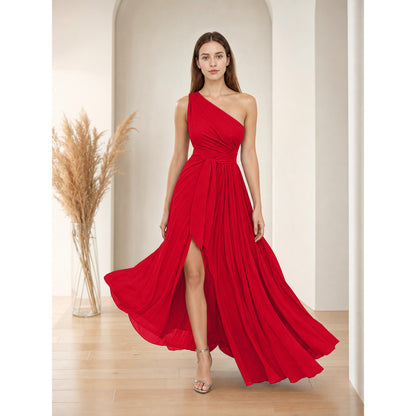 Red Asymmetrical Maxi Evening Dress with Train lifestyle