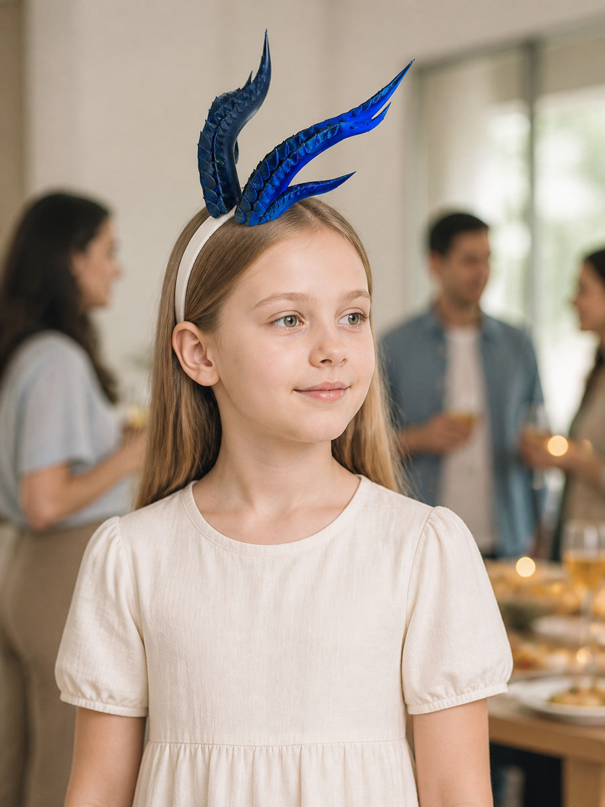 Carnival Headpiece with Blue-Black Horns and Ears lifestyle view