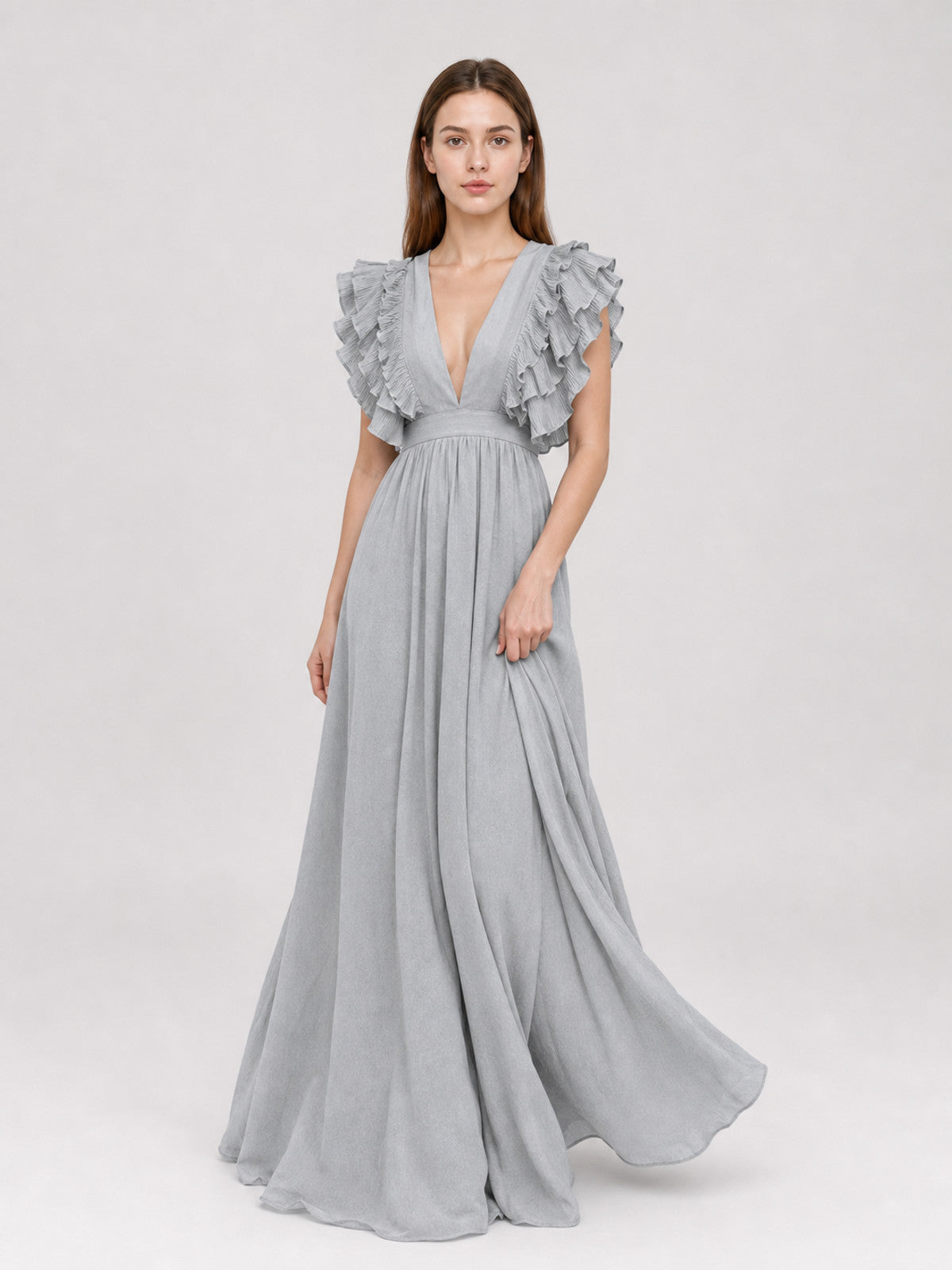 Long Evening Dress with a Deep V-Neckline Costume Dresses detail