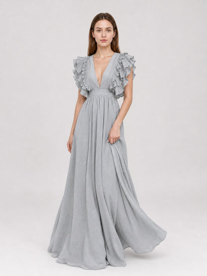 Long Evening Dress with a Deep V-Neckline Costume Dresses detail