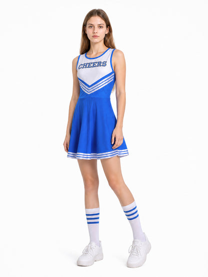 Blue and White Children's Cheerleading Dress with CHEERS Costume Dresses detail