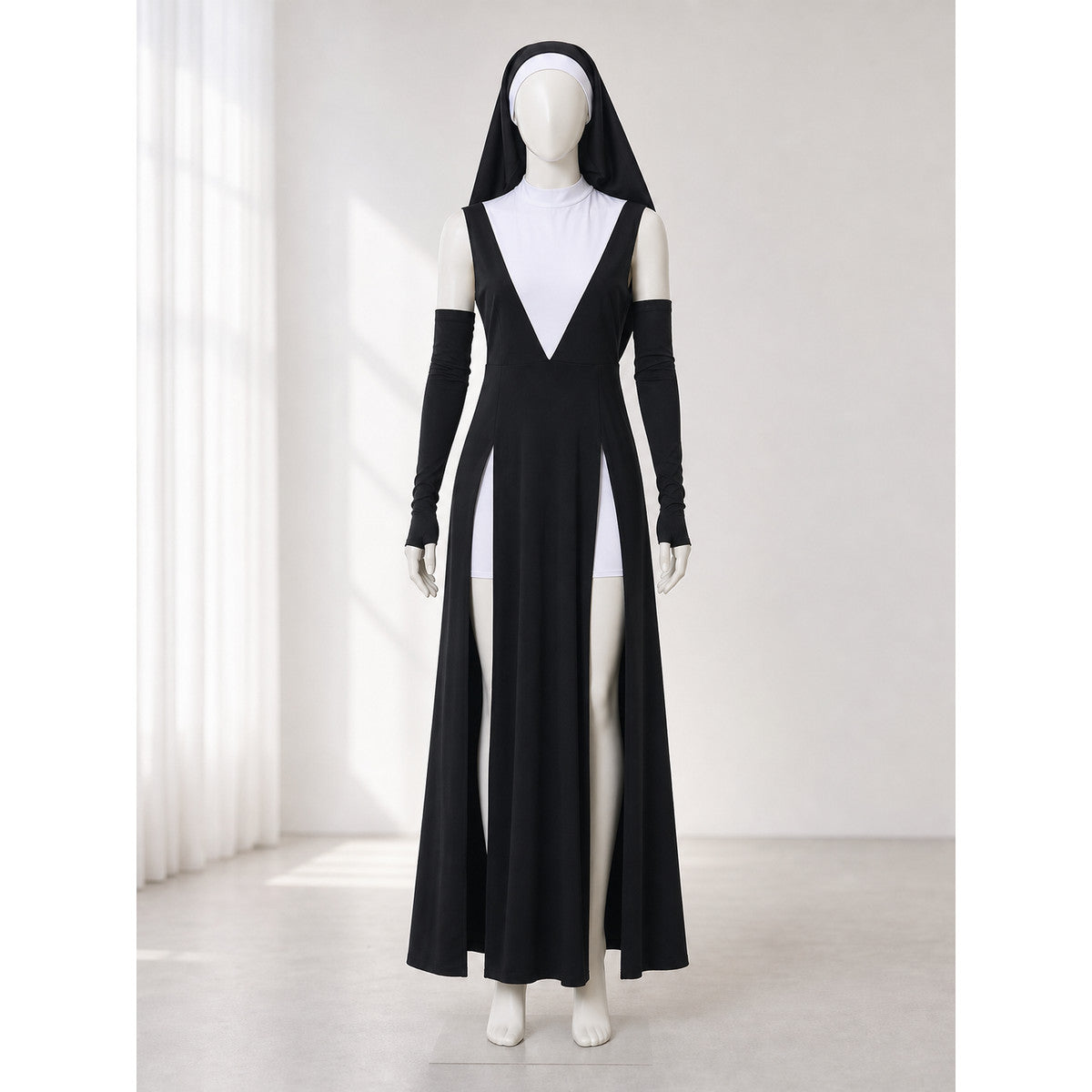 Gothic Long Dress Costume with a High Slit