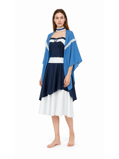 Dark Blue Dress with Cape and Lace for Cosplay