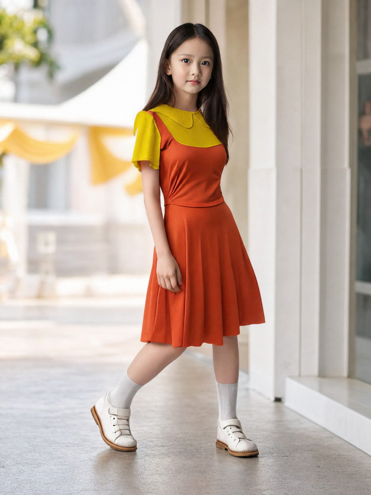 Children’s Carnival Dress with Bright Color-Block Design