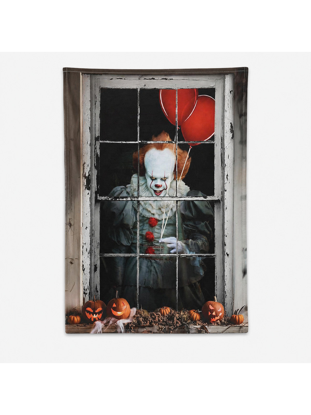 1pc Halloween Clown Backdrop, Vintage Window Frame with Red Balloons product view 2