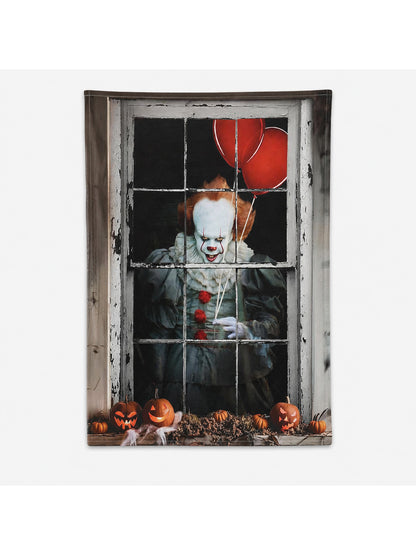 1pc Halloween Clown Backdrop, Vintage Window Frame with Red Balloons product view 2