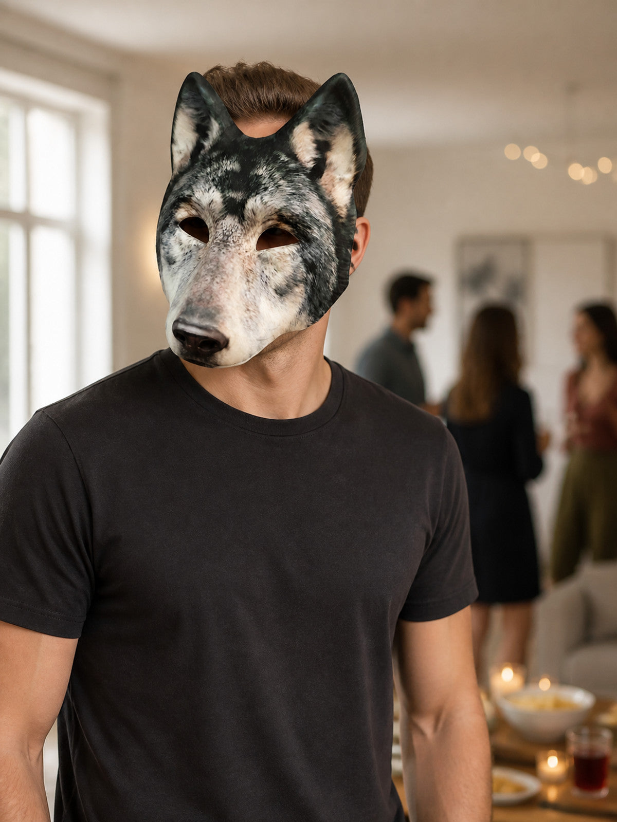 Gray and White Wolf Carnival Headpiece for Halloween lifestyle view 2
